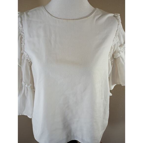 Mudpie Top Cotton White Sz M Ruffled Sleeve Boho Fairy Cottagecore - Picture 2 of 11